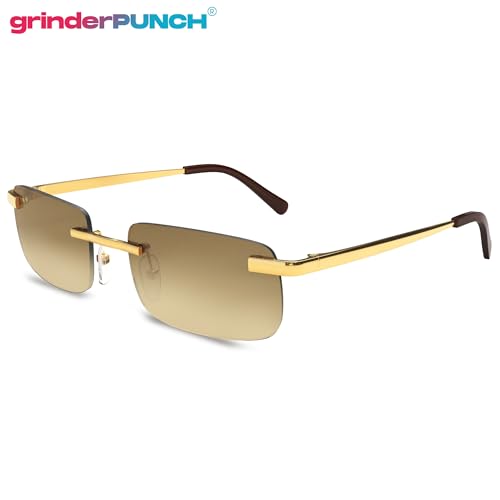 Image of grinderPUNCH Small Slim 90's Popular Nineties Rectangular Sunglasses Clear Rimless Eyewear