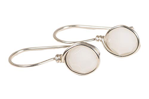 Sterling Silver White Earrings with White Alabaster Crystals Wire Wrapped Sterling Silver or Gold Filled