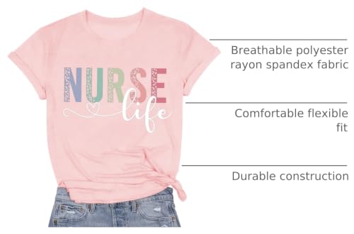 Image of Women Nurse Shirts Nursing Life Letter Short Sleeve Register Nurses Inspirational Tee