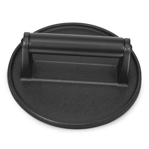 COLLBATH Cast Iron Burger Press with Handle Round Cooking Press Weight for Griddle for Pressing Meat Dough and Dumpling Wrappers Easy to Clean and Durable Kitchen Tool