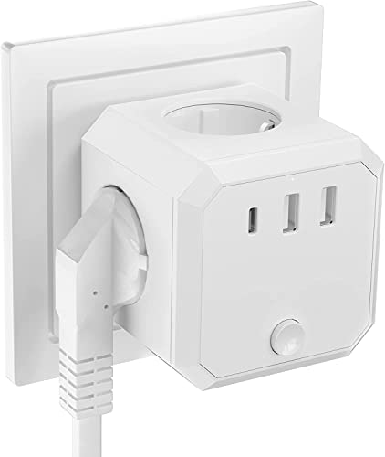 Mehrfachsteckdose Ohne Kabel, Steckdosenwürfel mit 2 USB, HITRENDS 7-in-1 Cube Steckdosenadapter mit Schalter 4000W Max Steckdose Würfel Mehrfachstecker Kindersicherung für Büro Zuhause Reisen Cover