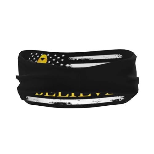 Childhood Cancer Believe American Flag Gold Ribbon Adjustable Sports Headband Moisture Wicking Sweatband for Running Workout3
