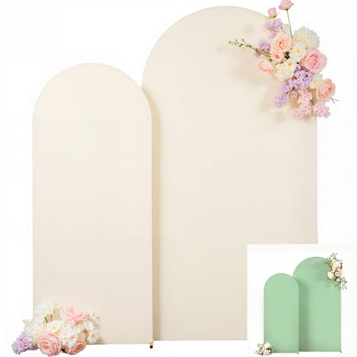 Image of 7.2FT 6FT Arch Backdrop Cover for Party, Set of 2 Stretchy Spandex Fitted Arch Stand Cover for Baby Shower, Birthday Wedding Decor, Chiara Backdrop Cover with Double-Sided Design(Beige, Green)