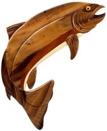 Handmade Rainbow Trout Fish Wooden Oval Wall Plaque