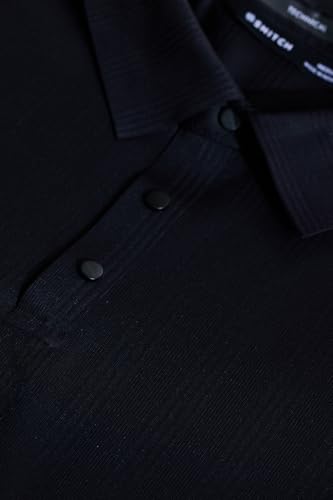 Image of SNITCH Men Polyester Textured Technical Stitchless Light Weight Casual Half Sleeve Poly Blend Polo Slim Fit T-Shirt