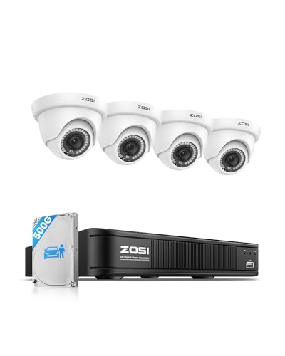 Image of ZOSI 3K Lite Wired Security Camera System, 4 X 2MP Dome Cameras, 500GB HDD | AI Human /Vehicle Detection, 5MP Lite H.265+ 8 Channel Surveillance DVR, IP66 CCTV Camera, 80ft Night Vision, Remote Access