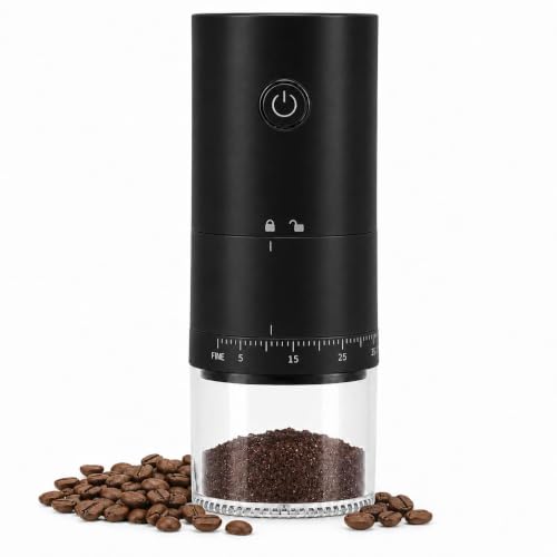 Image of Ash & Roh Electric Coffee Grinder with 38 Adjustable Grind Settings, Rechargeable Ceramic Burr Coffee Bean Grinder for Espresso, French Press, Travel & Home Use (Black)