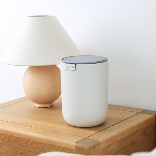 Image of EKO Mini Desk Trash Can with Swing-Top Lid 0.4 Gallon Small Table Round Wastebasket for Office, Home, Car (White)