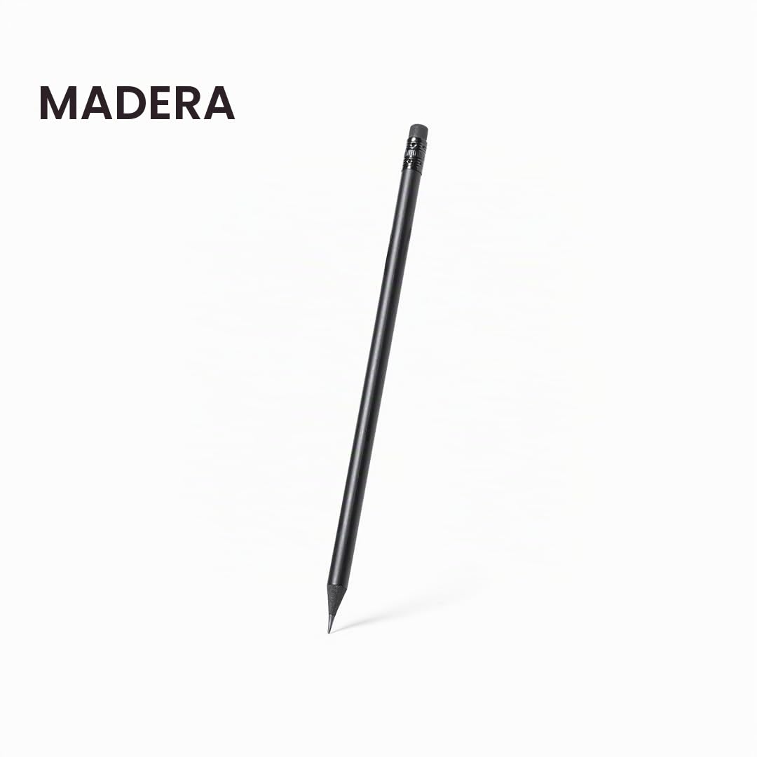 noTrash2003 Lápices negros mate 5 a 100 unidades, lápices de madera con goma de borrar Black Edition HB, preafilados, 19 cm de longitud, paquete económico sostenible (moderno, 25 unidades)