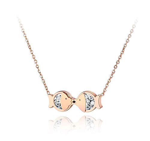 MOCA Rose Gold Stainless Steel Womens Girls Romantic Fish Kiss Clavicle Pendant Chain Necklace for Women's Girl's