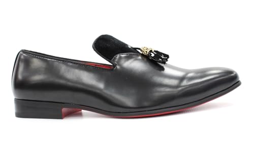 Mens After Midnight Black Glossy Shinny Tassel Slip on Loafer Shoes 6934