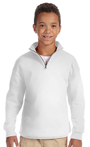 Jerzees Nublend Youth Quarter-Zip Cadet Collar Sweatshirt (White) (L)