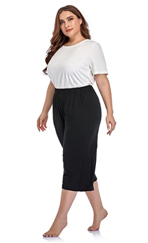 ZERDOCEAN Women's Plus Size Modal Stretchy Relaxed Lounge Capris with Pockets4