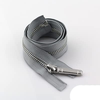 1Pc 70-150cm 8# Metallreißverschluss Open-End Auto Lock Single Open Silberzahn Dekor Reißverschluss DIY Jacke Mantel TextilzubehörZA137-Grau,8#,150cm