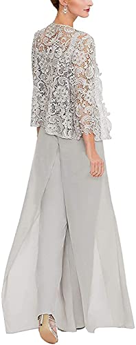 Anti Women's 3 Pieces Lace Mother of The Bride Pant Suits with Long Sleeves Plus Size Jacket Dress2