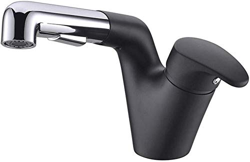 浴室用蛇口 ホット&コールドプル蛇口 360度 オールラウンド回転蛇口 洗面器 銅蛇口(カラー:ブラック)