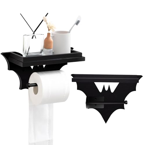 Chunful Bat Gothic Toilet Paper Holder with Shelf Halloween Bathroom Decor
