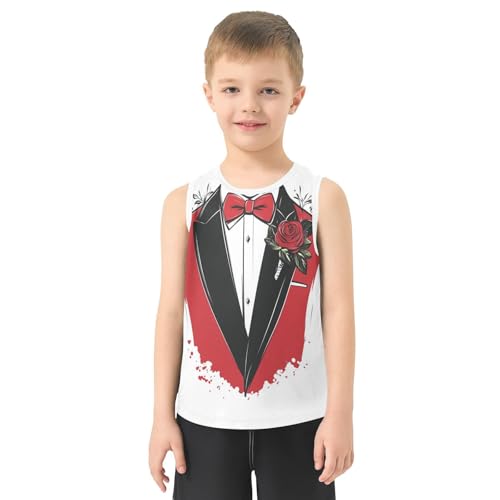 Boys Tank Top Shirts Rose Red Tuxedo Bow- Sleeveless T-Shirts Crew Neck for Kids Clothing Children2