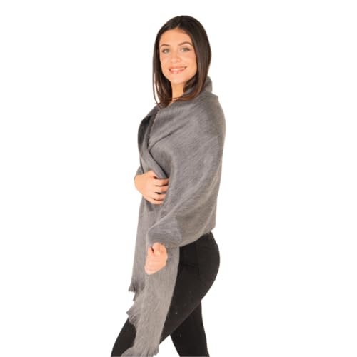 ALPAKITAS Alpaca wool Shawl Wrap for Women- Alapca Scarf for Men - Shawls and Wraps - 70% Alpaca - Unisex Fashion - 74 in x 24 in - Wool Shawl - Gray