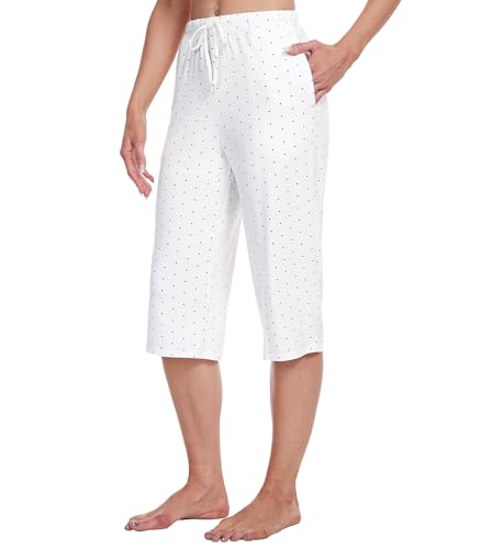 Image of WiWi Bamboo Viscose womens capri pants Wide Leg Pajama Super Soft Lounge knit Sleep shorts Cooling Pj Bottoms S-XXL