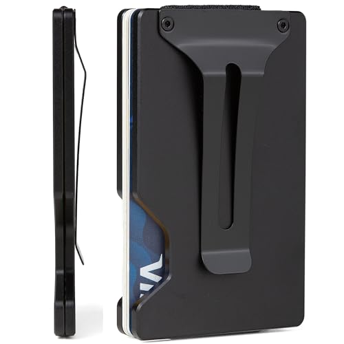 Image of Minimalist Carbon Fiber Wallet for Men, Money Clip Cash Strap Wallet, RFID Blocking Metal Wallet Aluminum Card Holder,Front Pocket Wallet(Matte Black)