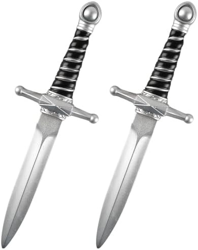 2pcs Fake Foam Short Swords Martial Weapons, 15" Silver Plastic R...