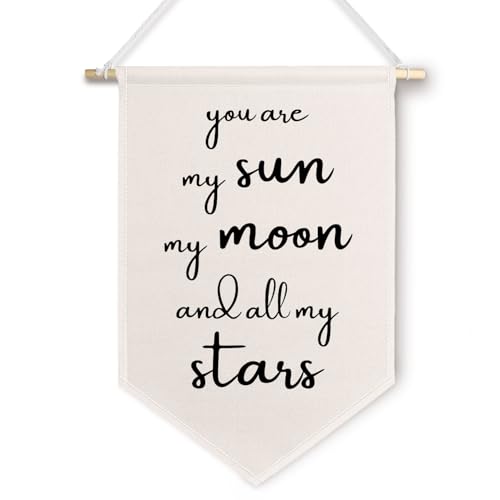 Image of ChissNook Sun Moon Star Nursery Canvas Banner, Minimalist You Are My Sun Moon and All My Stars Hanging Pennant Banner Flags Wall Display, Nursery Wall Decor for Kids Boys Girls Room Bedroom Playroom