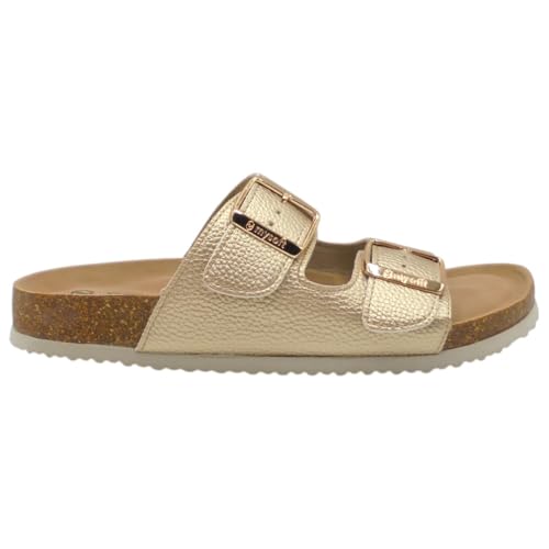 mysoft - 25M075 Sandalia Bio Clásica para Mujer Platino, Doble Hebilla Ajustable, Piso de Corcho 2,5 cm, Plantilla con Espuma, Ideal para Verano, Playa y Piscina Mujer Color: Platino Talla: 36