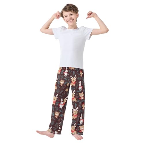 ZZXXB Xmas Moose Bunny Bear Boys Long Pants Soft Trousers Elastic Waist Kids Lounge Bottoms with Pockets S-XL2
