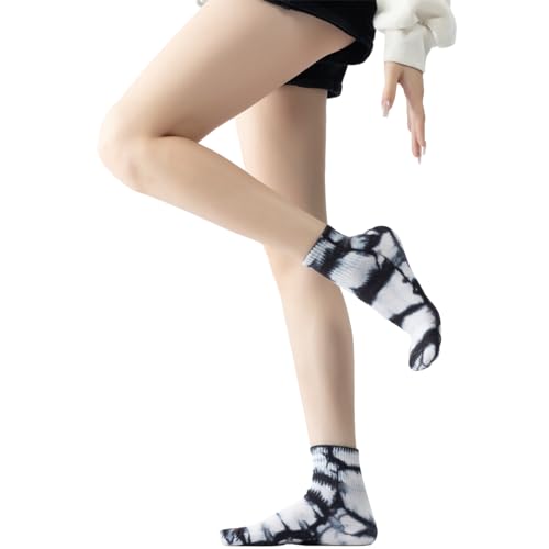 Yoga Pilates Socks with Grips for Women Non Slip Fleece Tie Dye Cushioned Ankle Socks for Barre Ballet Dance - Main Image