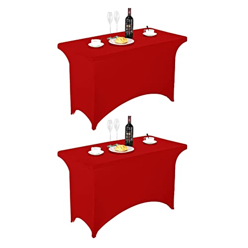Image of FORLIFE 2Pack Spandex Table Covers,Fitted Tablecloth for Rectangular Tables, Stretch Patio Table Covers, Universal Spandex Table Cover for Wedding, Banquet, Party (4ft, Red)
