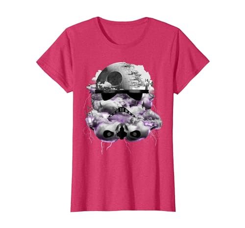 Star Wars Thunder Storm Death Star Stormtrooper Head T-Shirt, Women, Red Heather, Medium