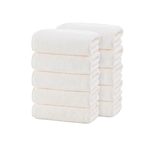 フェイスタオル マイクロファイバー タオル 10枚セット 約75×35cm 吸水 速乾 ふわふわ 肌触り 抗菌防臭 (ホワイト)