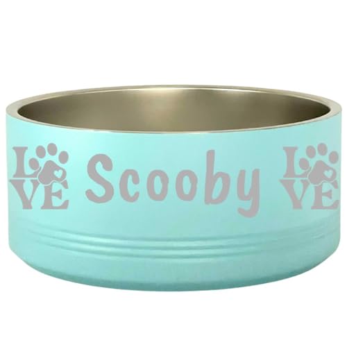 Customized Stainless Steel Dog Bowl, Laser Engraved Designs on Double Wall, Non-Insulated Bowl for Dogs, Cats and Other Pets (32oz, Seafoam)
