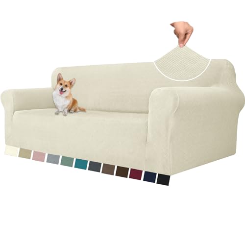 YSTELLAA Elasticas Funda Sofa 4 Plazas con Reposabrazos, Ajustables Fundas De Sofa Elastica,Jacquard, Universales, Antiarañazos, Gruesa, Antideslizante, para Sala, Beige