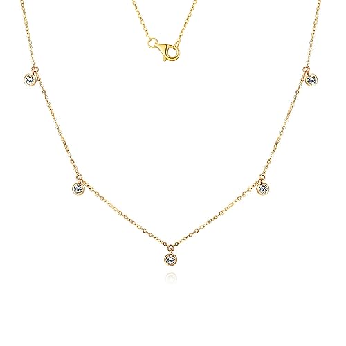 14k Solid Gold Diamond Solitaire Station Necklace Series,No fading, No allergies, Non gold-plating,Lab grown Diamond, DEF VS~VVS,Lobster buckle