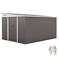 Outsunny 11' x 9' Outdoor Storage Shed, Metal Garden Tool House with Sloping Roof and Lockable Door for Backyard, Bike, Patio, Garage, Lawn, Gray