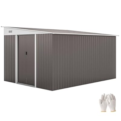 Outsunny 11' x 9' Outdoor Storage Shed, Metal Garden Tool House with Sloping Roof and Lockable Door for Backyard, Bike, Patio, Garage, Lawn, Gray