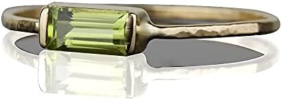 August Birthstone Rings-Green Gemstone Rings-Baguette Shape Peridot Rings-925 Sterling Silver Rings For Womens-Stacking Yellow Gold Plating Rings, Size 9.75