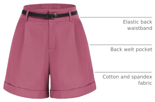 Image of Belle Poque Women Bermuda Shorts Elastic Waist Wide Leg Shorts with Pockets & Belts