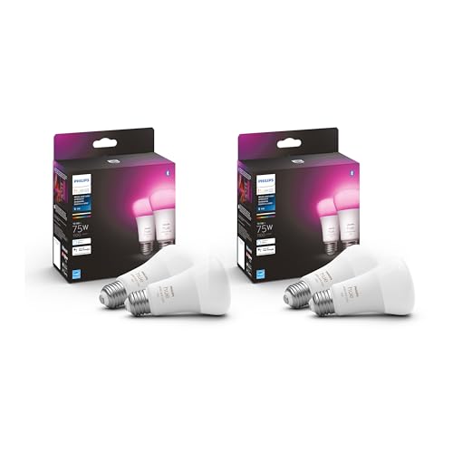 Image of Philips Hue Smart 75W A19 LED Bulb - White and Color Ambiance Color-Changing Light - 4 Pack - 1100LM - E26 - Indoor - Control with Hue App - Compatible with Alexa, Google Assistant and Apple Homekit