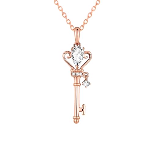 Collier clé femme argent 925 anti-allergie avec pendentif cœur zircon durable
