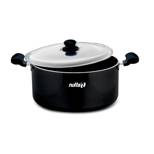 Image of Nolta HS Biryani Pot (7L) ISI Certified with 1yr Replace-Guarantee, PFOA-Free & Non-Toxic, Nonstick Coating Biriyani Maker Handi with Steel Lid (28cm, Black)