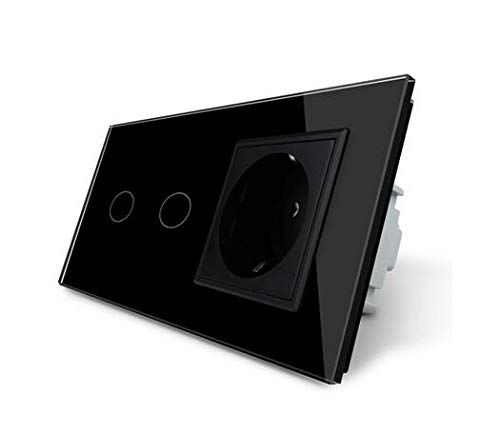 Livolo Touch - Interruptor de serie y enchufe con marco de cristal VL-C702/C7C1EU-12-A, color negro