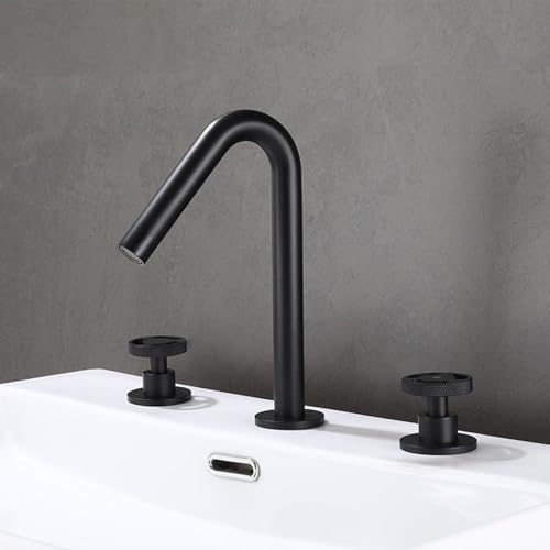 Robinet de lavabo or brossé et noir avec mitigeur de salle de bain moderne à double poignée