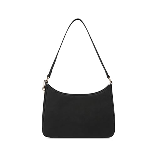 Image of Guess Women Black Textured Shoulder Bag with Strap and Pouch