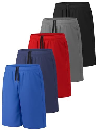 Resinta 5 Pack Boys Athletic Shorts Youth Kids Active Gym Basketball Shorts Soccer Quick Dry with Pockets Elastic Waist