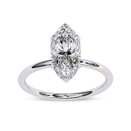 Solitaire Wedding Engagement Ring for Women | Center 12x6mm Marquise Cut Lab Created Moissanite Stackable Band Promise Rings in 10K / 14K Solid Gold or 925 Sterling Silver Jewelry Gift for Her