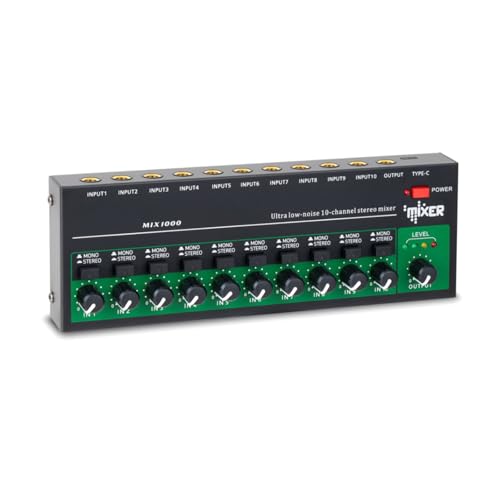 10-Channel Audio Mixer Stereo Mono Line Mixer 6.35mm TRS/TS Input