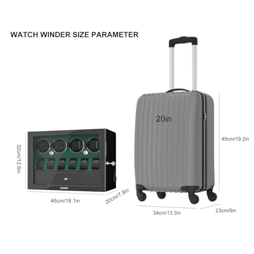 DUKWIN Watch Winder for 2/4/6/8 Automatic Watches,Lockable Watch Winders with Watch and Jewelry Storages,Built-in Illumination, Green Watch Winders for 4 Watches